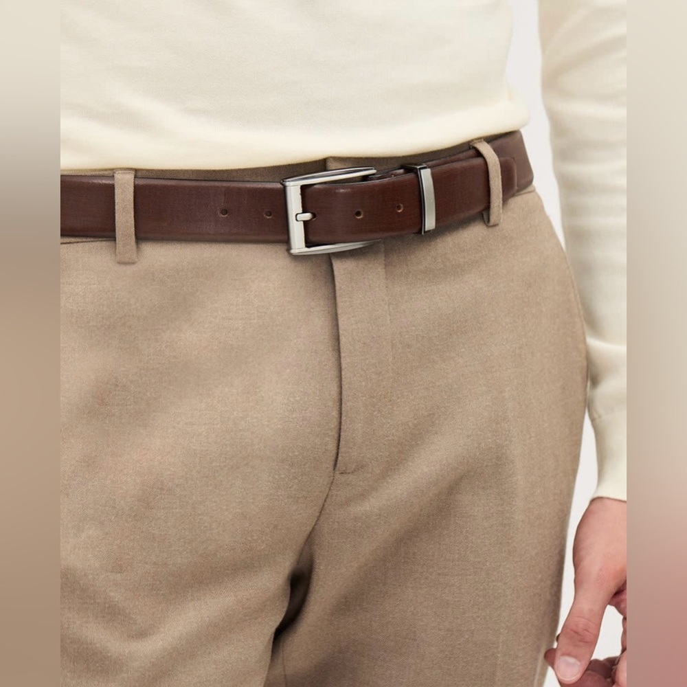 RW&CO Textured Brown Leather Belt Chestnut Size 36‎